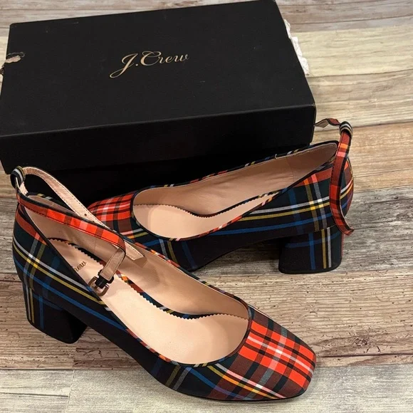 J.Crew Stewart Plaid Heels $148 New! 7.5 - Picture 4 of 10